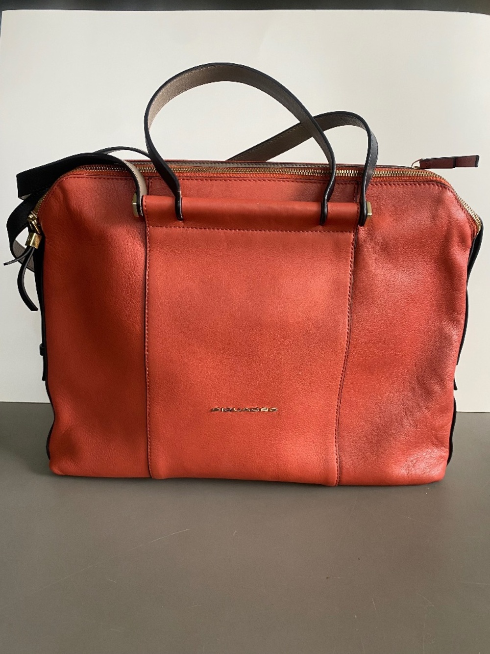 Piquadro orange 14" leather laptop bag/satchet from Italian Circle collection